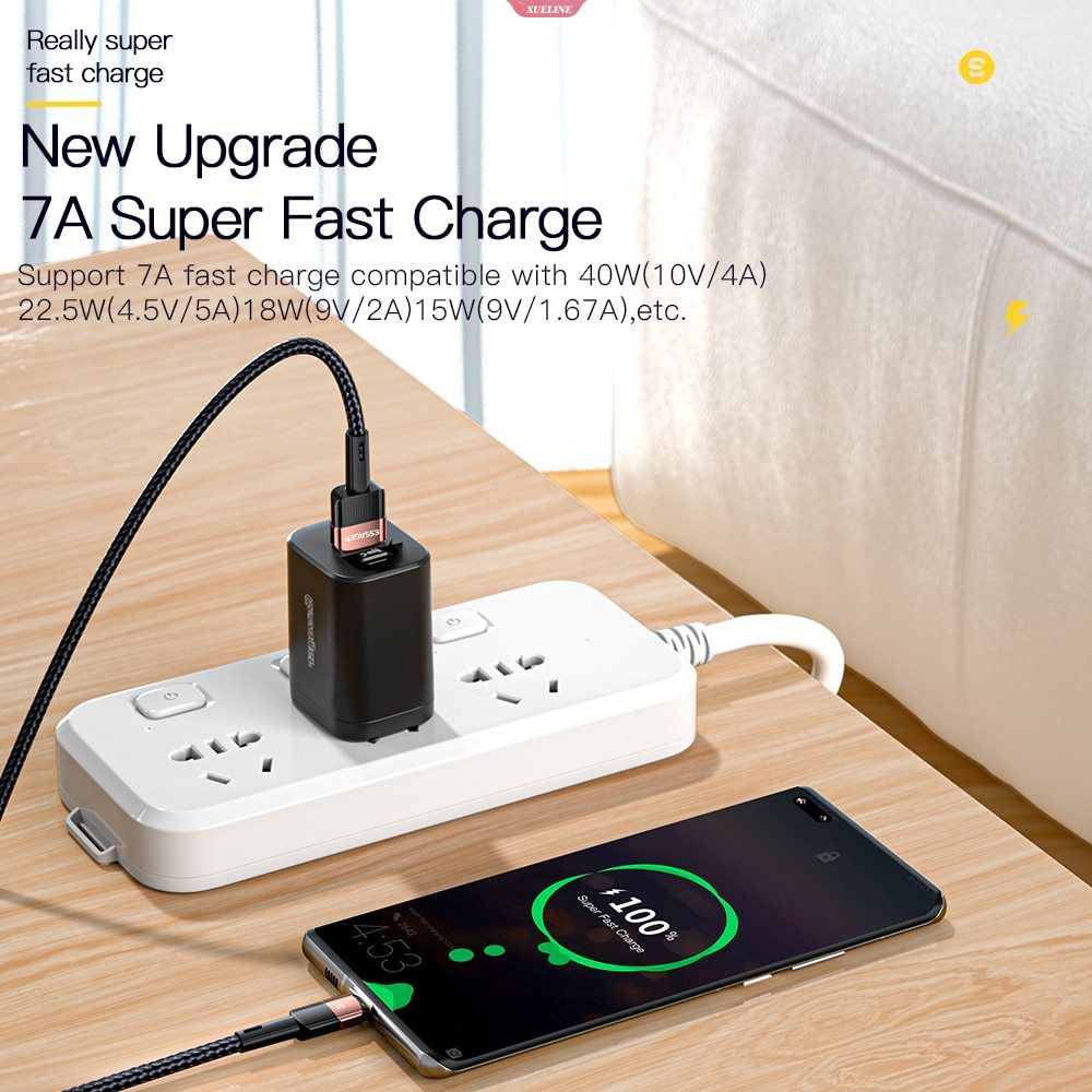 Essager 7A Kabel USB Tipe C Untuk Realme Huawei P30 Pro 66W Fast Charging Wire USB-C Charger Kabel Data Untuk Samsung Oneplus Poco F3 [ZXL]