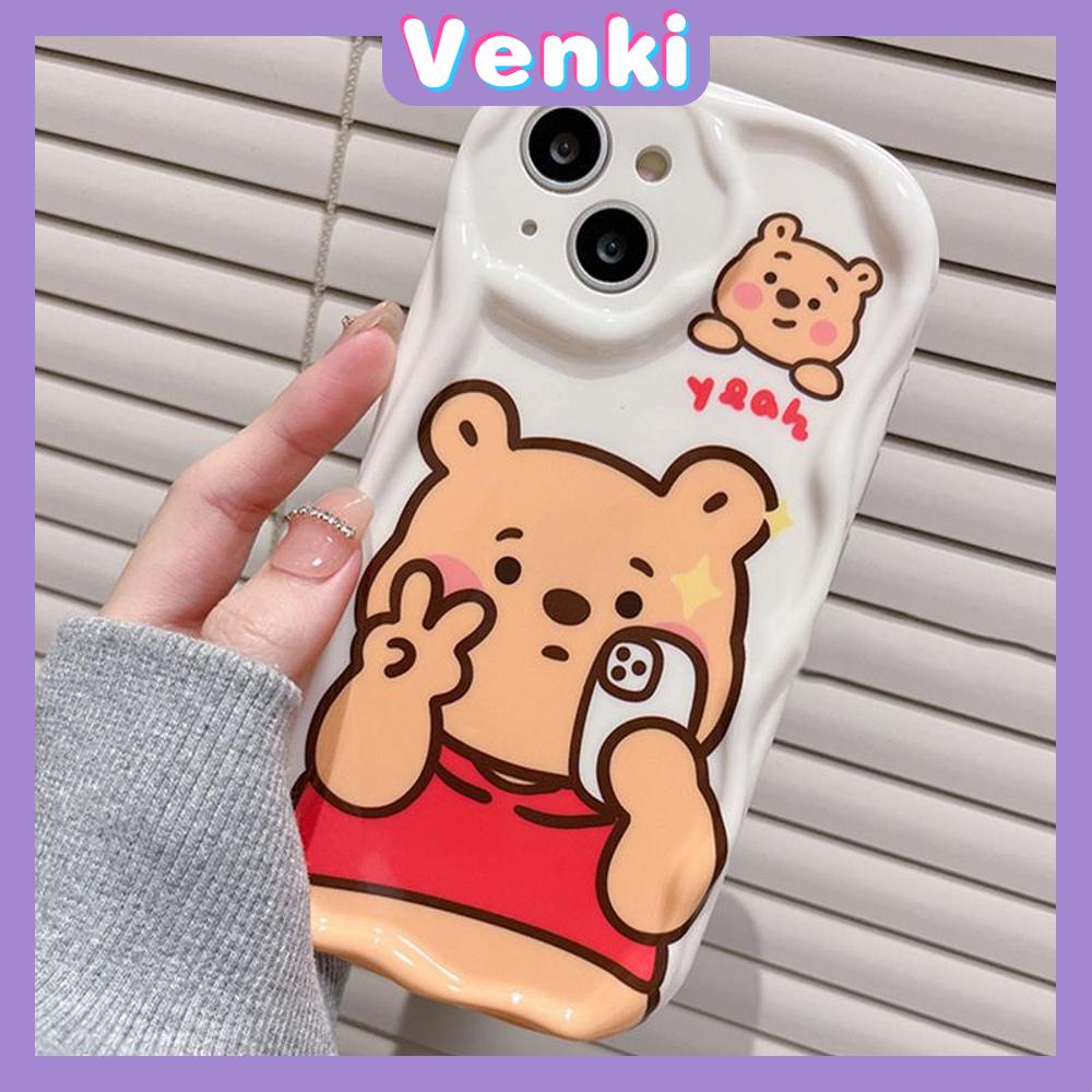 VENKI - For iPhone 11 Phone Case Curved Edge Wave Case Glossy Black TPU Airbag Shockproof Camera Case Cute Yellow Honey Bear Compatible with iPhone 14 13 Pro max 12 Pro Max xr xs