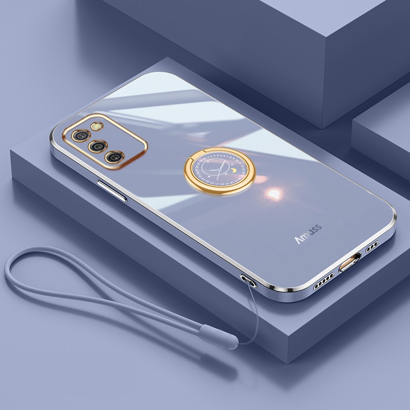Andyh Casing Ponsel Silikon Ultra Tipis Untuk Samsung Galaxy A02S M02S F02S A03S Deluxe Perlindungan Jatuh Band Emas Dengan Jam Cincin Dan Lanyard Gratis