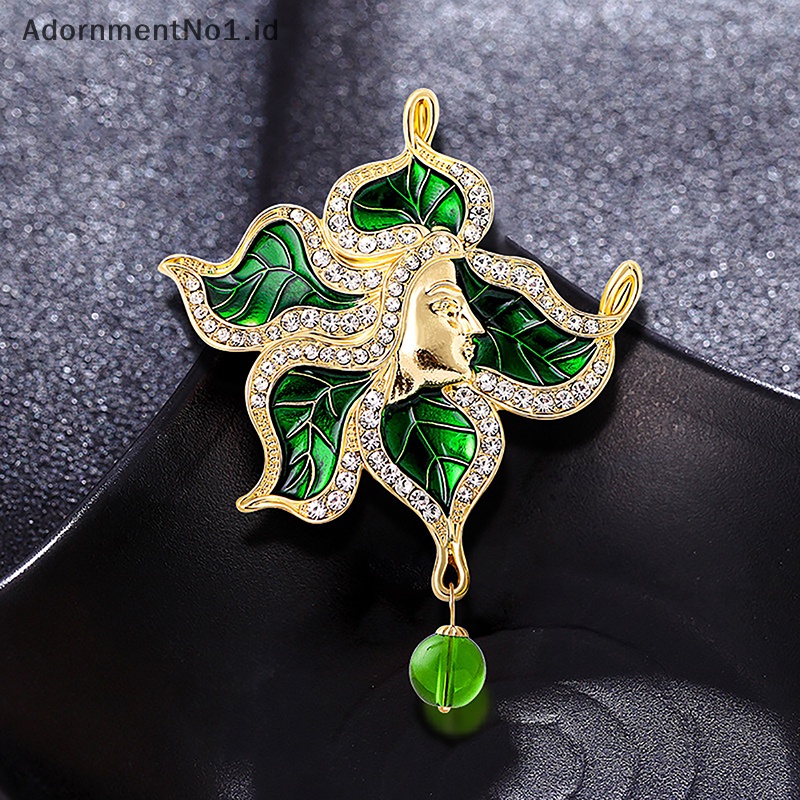 [AdornmentNo1] Fashion Vintage Daun Dewa Bros Untuk Wanita Unisex Kecantikan Hijau Enamel Berlian Imitasi Tanaman Korsase Pesta Kantor Bros Pin Hadiah [ID]