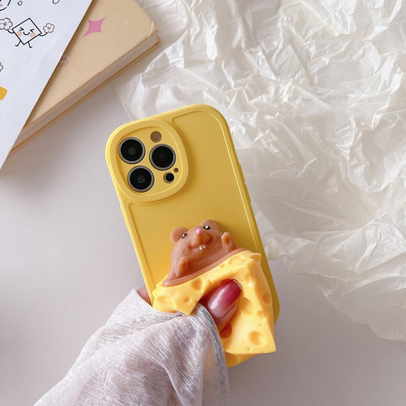 IPHONE Cheese Mouse Pinch To Pinch Decompression Phone Case Untuk Iphone14 13 12 11 Promax X/xs Max7/8plus Telepon Slvee