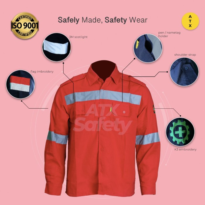 Wearpack Safety Baju Safety Baju Kerja ATX Bordir K3 dan Bendera - Biru BCA, M
