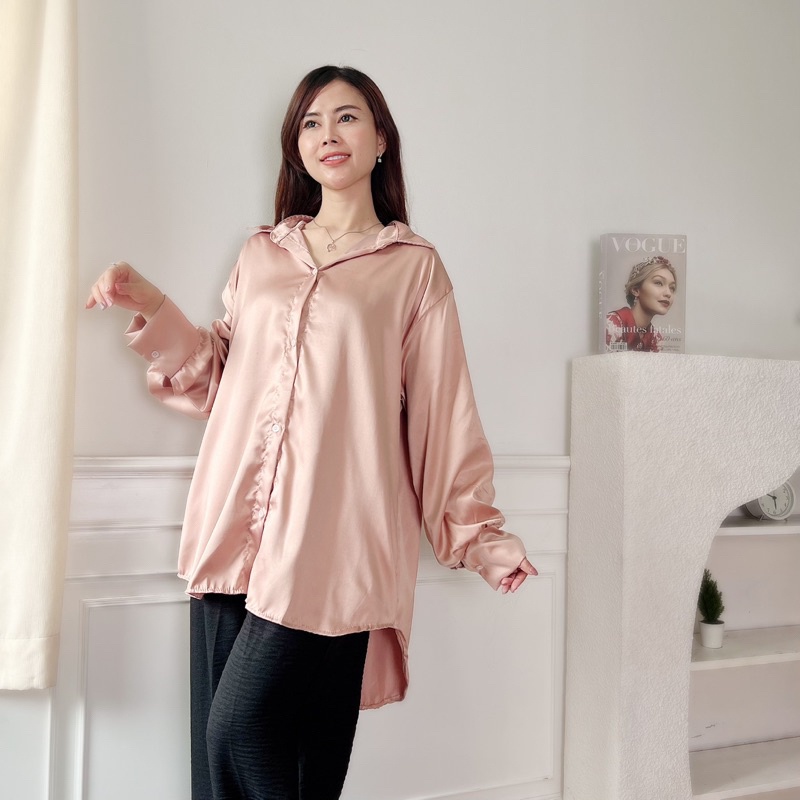 Tq88indonesia Fashion Baju Kemeja Satin Wanita Terbaru / Lacey Top SATEEN SILK / Kem Satin Cewek Lengan Panjang