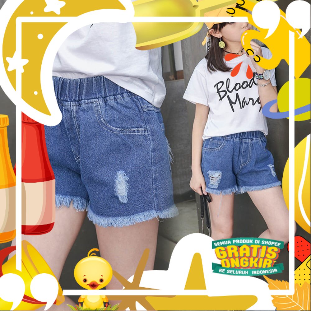 Celana Pendek anak perempuan / Hotpant Jeans Ripped Anak 2-8 Tahun/ Lucu kado Ultah