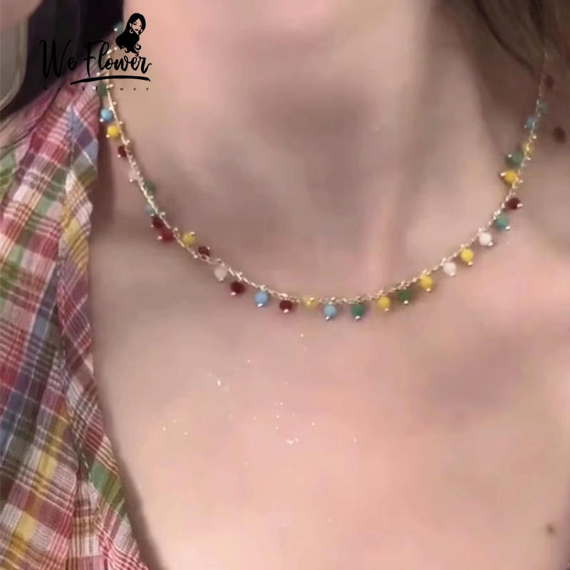 Kami Bunga Musim Panas Trendi Warna-Warni Resin Beads Choker Kalung Untuk Wanita Gadis Korea Rainbow Manik-Manik Tulang Selangka Rantai Kalung Perhiasan Aksesoris