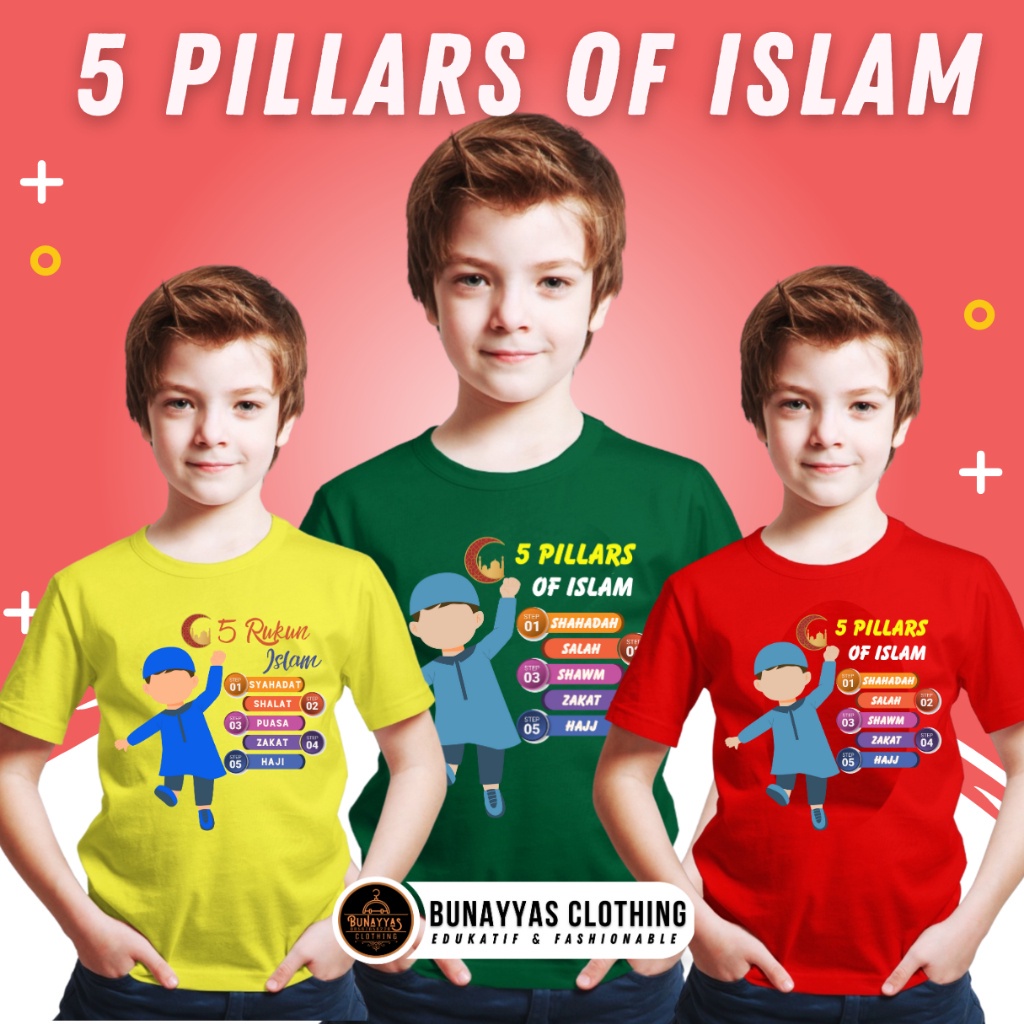 BAJU KAOS ANAK LAKI LAKI KAOS ANAK MUSLIM KAOS DAKWAH ANAK ISLAMI 5 PILLAR ISLAM RUKUN ISLAM