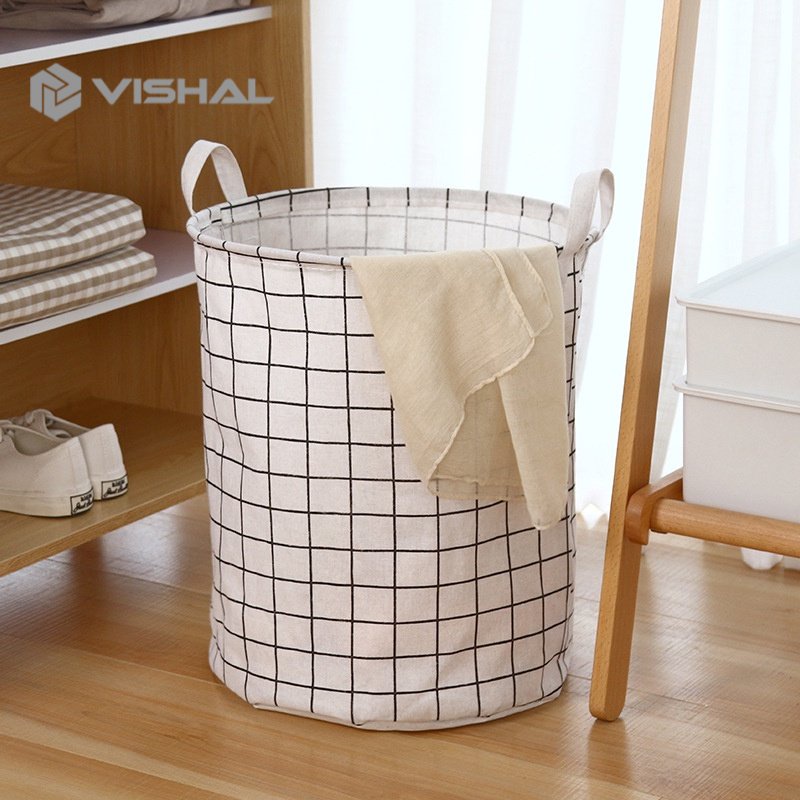 VISHAL KERANJANG LAUNDRY BAG BULAT LIPAT PORTABLE CANVAS / KERANJANG BAJU KOTOR BERSIH VS-133