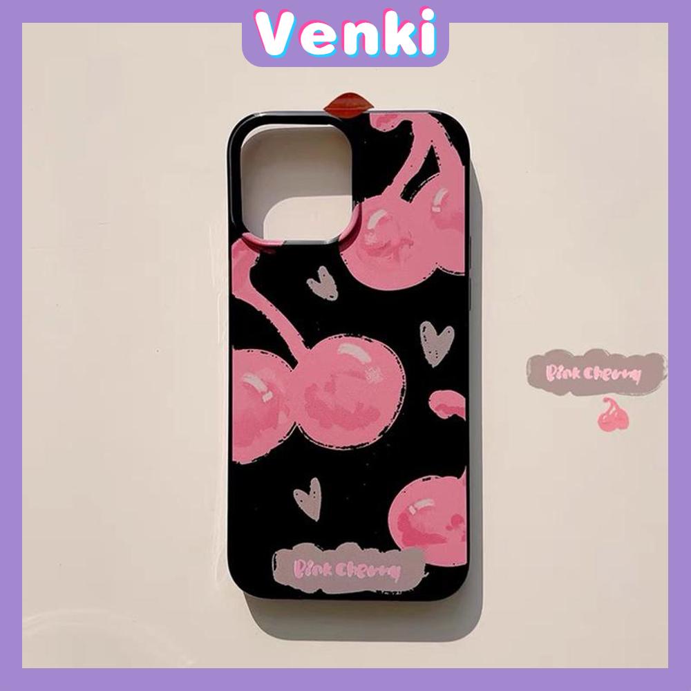 VENKI - Untuk iPhone 11 iPhone Case Hitam Glossy TPU Soft Case Shockproof Protection Camera Pump Cute Doodle Cherry Kompatibel dengan iPhone 14 13 Pro max 12 Pro Max xr xs max 7 8Plus