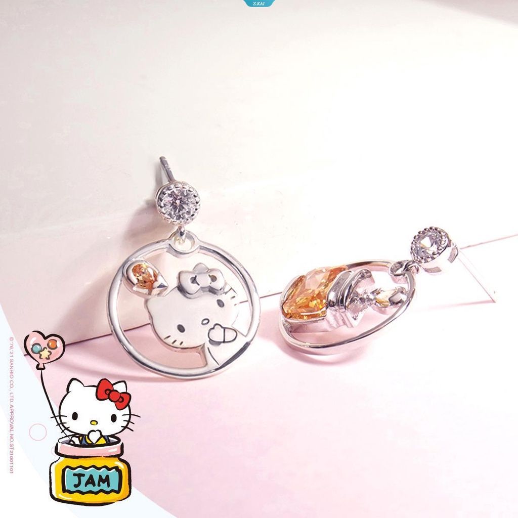 Sanrio Kawaii Fantasy Paradise Hello Kitty Jam Kristal925Perak Anting Stud Earrings Kwaii Perhiasan Hadiah Ulang Tahun Gadis Anting [ZK]