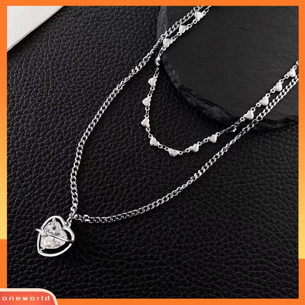 [ONE] Cinta Hati Liontin Kalung Dual Layers Rantai Elegan Keren Adjustable Titanium Steel Remaja Perempuan Klavikula Necklace