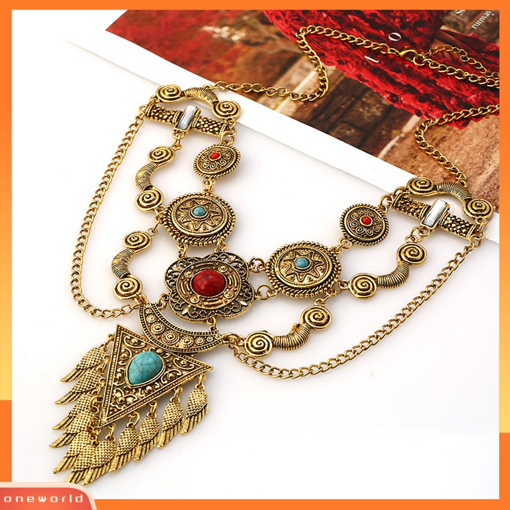 [ONE] Ladies Necklace Berlebihan Vintage Multi-layer Handmade Adjustable Dress Up Cantik Gaya Etnik Vintage Ukiran Kalung Pesta Perhiasan