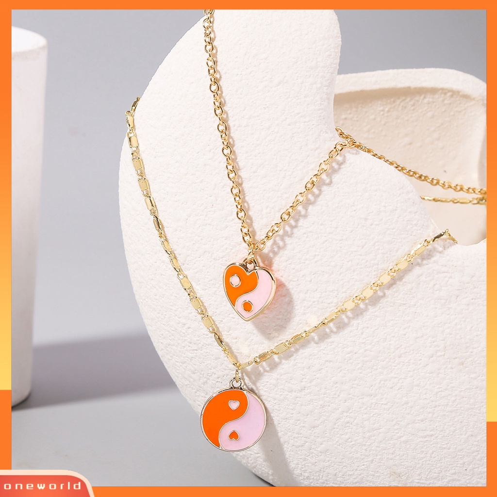 [ONE] Women Necklace Kalung Liontin Lapis Ganda Hati Warna Cerah Ringan Untuk Hadiah