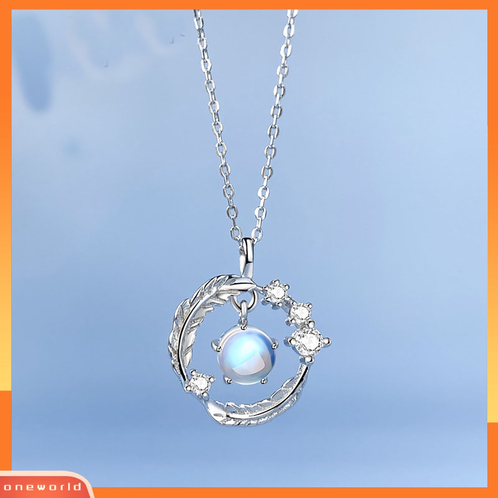 [ONE] Kalung Wanita Desain Sayap Moonstone Perhiasan Tahan Aus Liontin Necklace Untuk Pesta