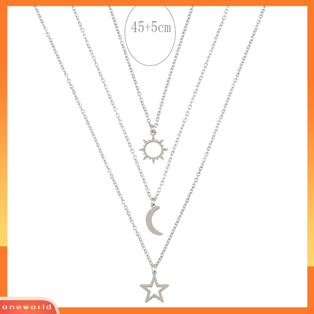 [ONE] 3pcs Unisex Kalung Matahari Bulan Bintang Adjustable Perhiasan Indah Lucu Klavikula Kalung Untuk Pesta