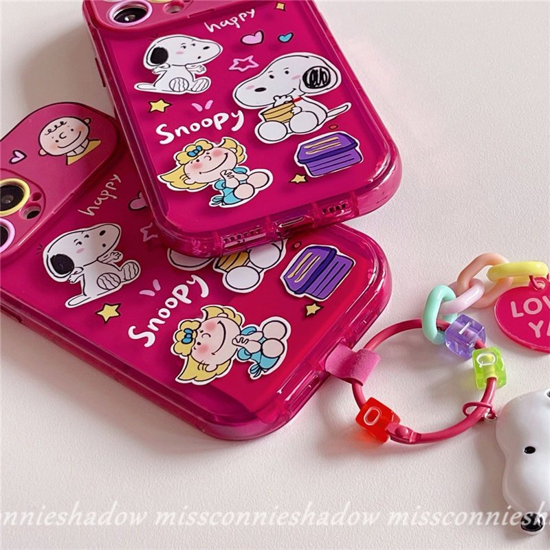 Casing Kartun Lucu Snoopy Charlie Brown Untuk Oppo A5s A7 A15 A12 A57 A53 A9 A5 A31 A33 2020 A15s A3s A77 A11K A35 A77S Rose Red Kreatif Flip Make Up Cermin Shockproof Soft Case