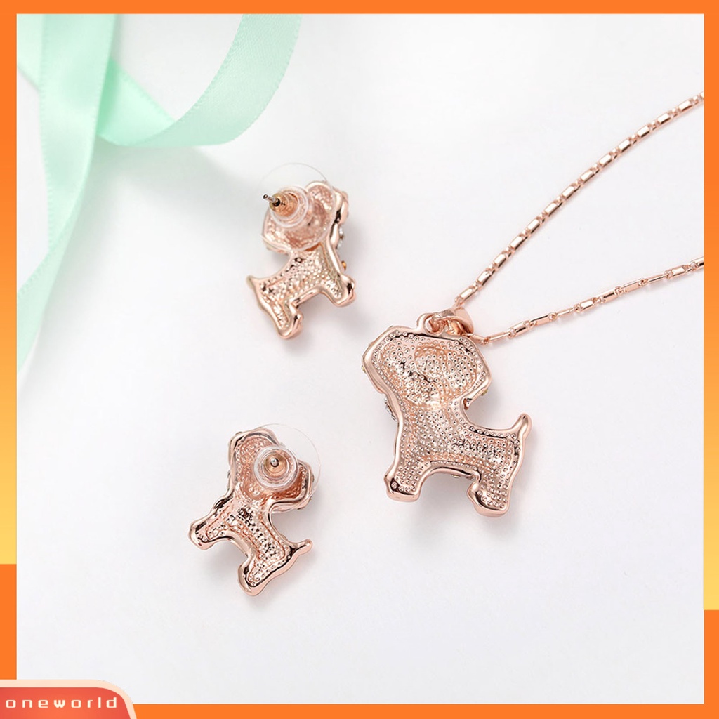 [ONE] 1set Wanita Anjing Kalung Indah Mewah Elegan Mungil Emas Hadiah Padat Berlian Imitasi Bertatahkan Puppy Stud Earrings Kit Fashion Perhiasan