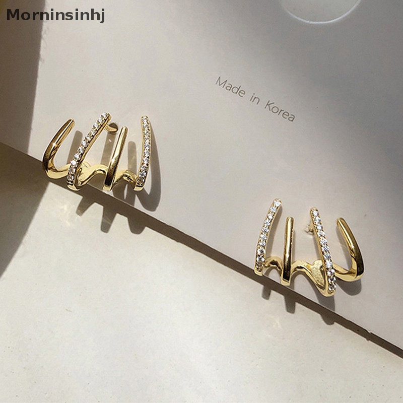 Mornin 1pasang Anting Elegan Lucu Earing Claw Ear Hook Clip Stud Earrings Untuk Wanita Cabang Empat Kristal Warna Emas Anting Telinga Perhiasan Fashion id