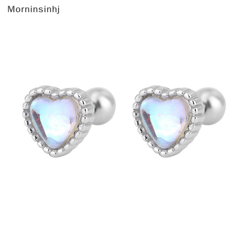 Mornin 1pasang925 Sterling Silver Lucu Warna-Warni Hati Moonstone Sekrup Stud Anting Telinga Tulang Kuku Untuk Wanita Pesta Pernikahan Perhiasan Halus id