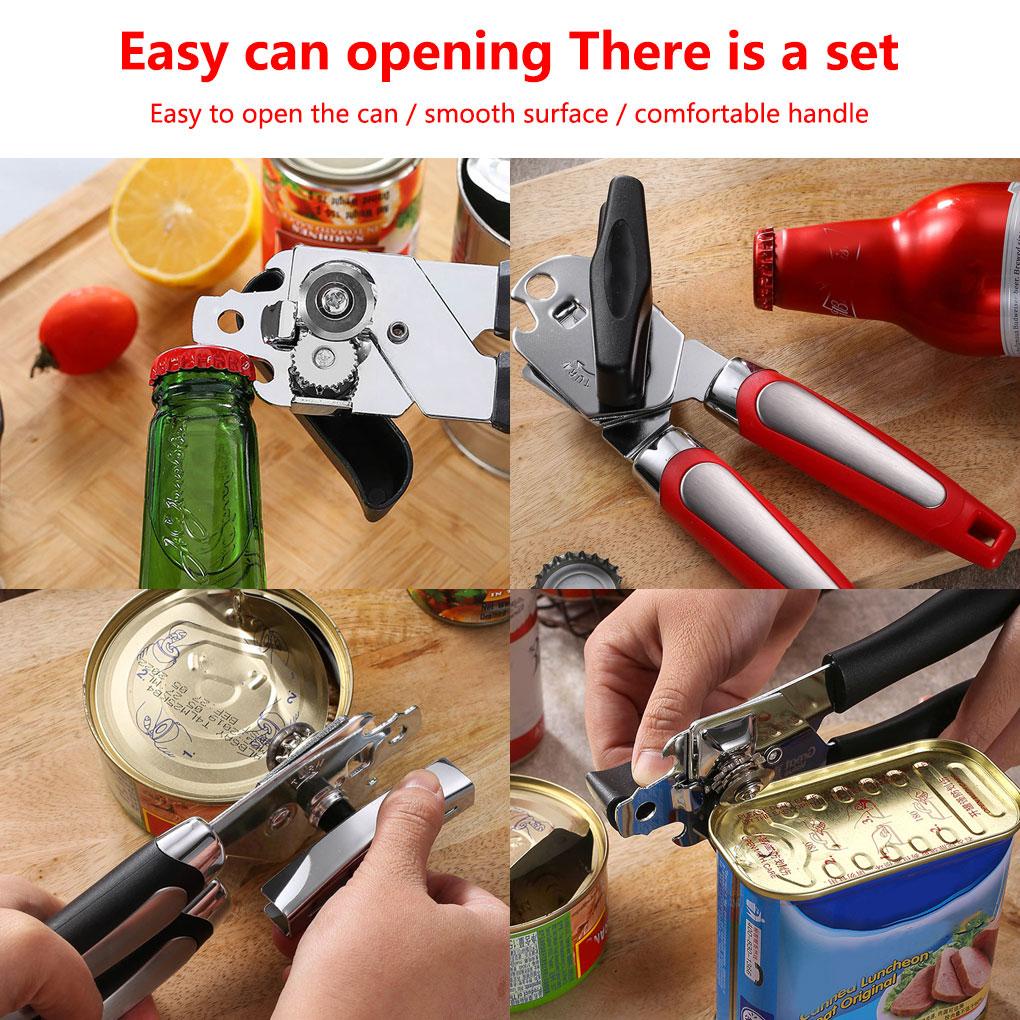 Pembuka Kaleng Stainless Steel Gagang Kaleng Effortless Corkscrew Handheld Jar Berputar Manual Portable Aksesoris Gadget