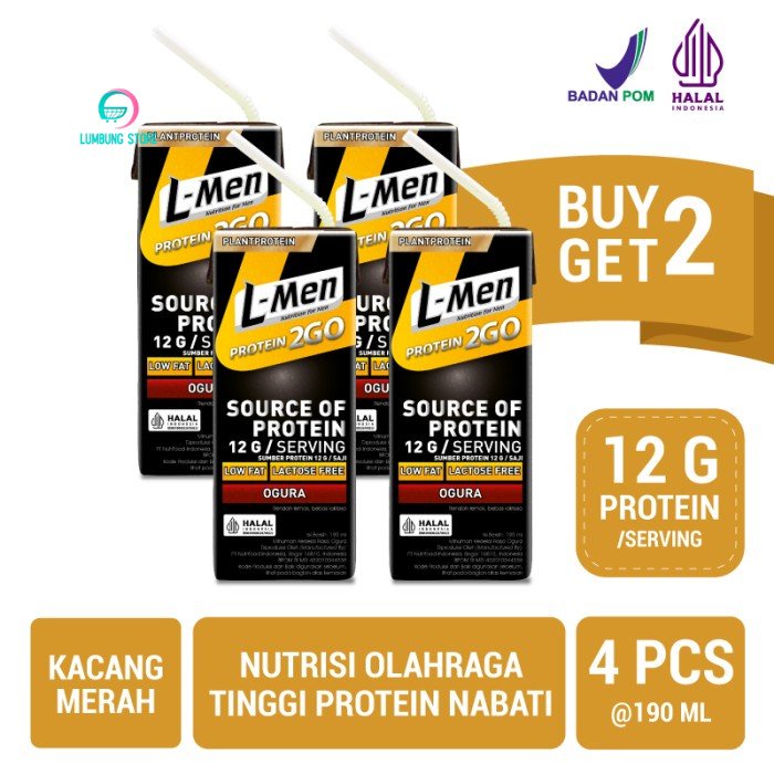 4 Packs  LMen UHT Plant Protein 2GO Ogura (Kacang Merah) 190 ml
