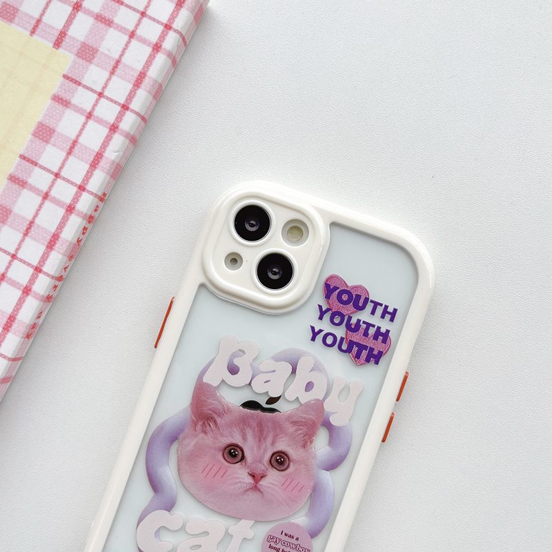 All New Cream Non-slip Camera Protect Soft Case IPhone X XR XS Max 11 12 13 14 Pro Max Women Girl Pretty Cute Glasses Cat Cartoon Phone Case