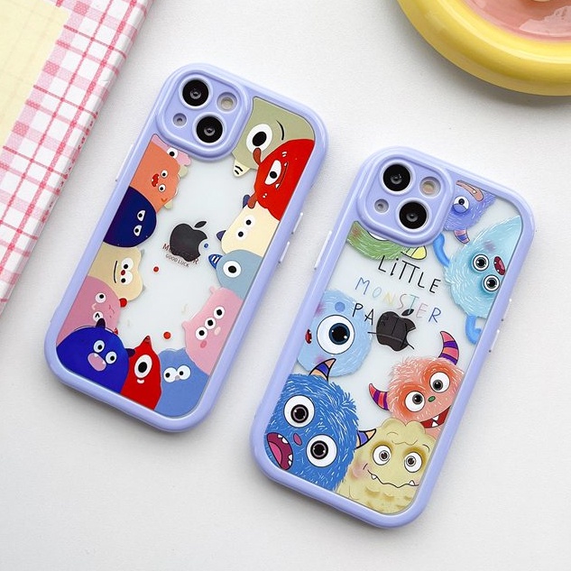 All New Cream Non-slip Camera Protect Soft Case IPhone X XR XS Max 11 12 13 14 Pro Max Women Girl Pretty Cute Monster Cartoon Phone Case