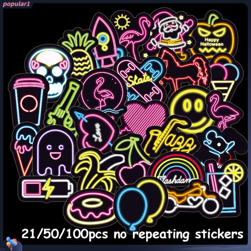 Populer21 /50 /100pcs Tidak Berulang Stiker Lampu Neon Vinyl PVC Dekorasi Koper DIY Craft Suitcase Bike Decor