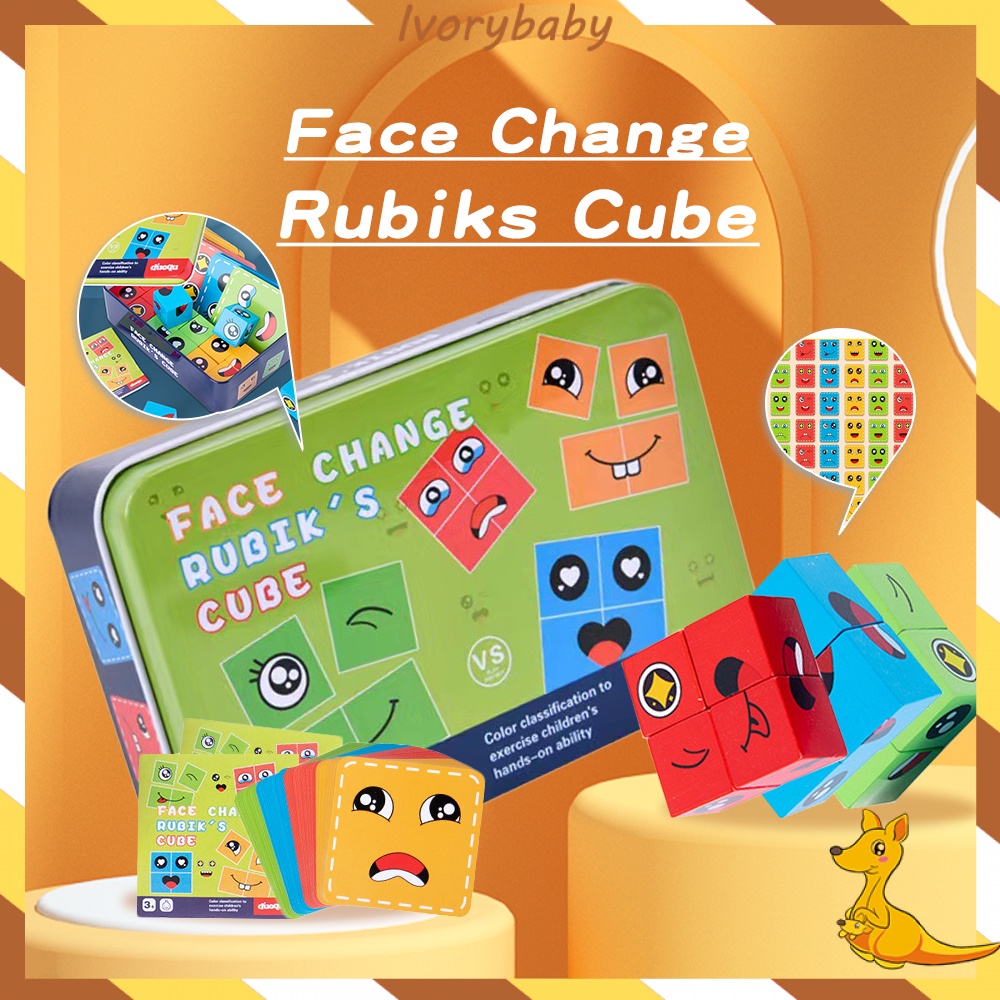 Ivorybaby Family game face changing rubik's cube Mainan edukasi susun Puzzle wajah ekspresi muka