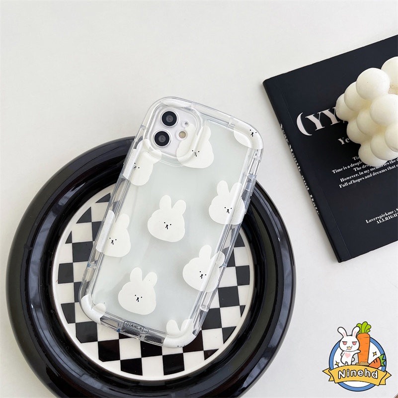 IPHONE Casing Kompatibel Untuk Iphone14 13 12 11 Pro Max X Xr Xs Max8 7 6 6s Plus Se2020Motif Lucu Kelinci Putih Airbag Telepon Case Bening Shockproof Soft Silicone Case Cover Pelindung