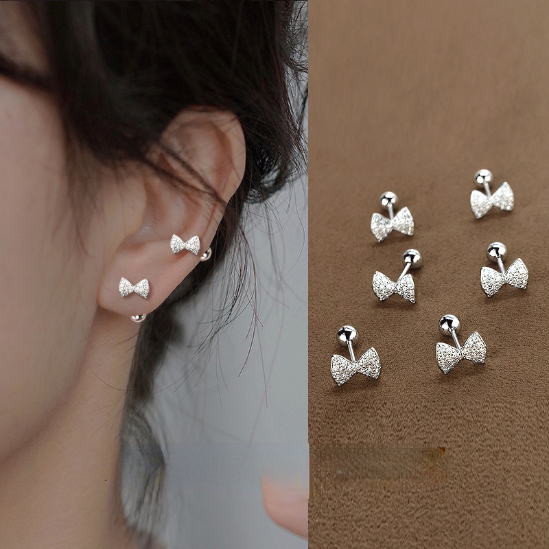 Baru 1pasang S925 Sterling Silver Paku Telinga Twist Sekrup Tindik Ear Studs Earrings