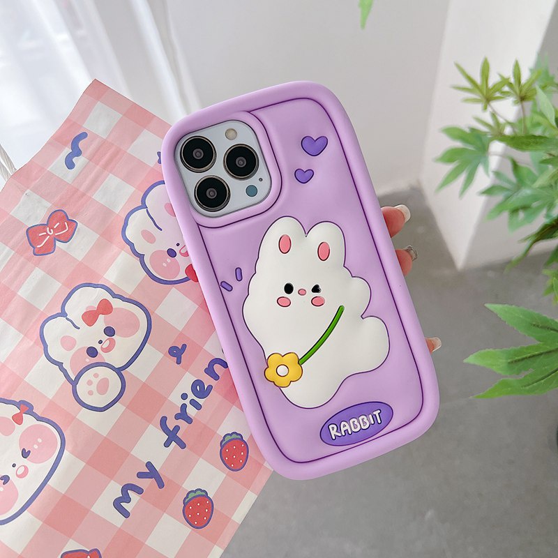 Stereoscopic Cartoon Rabbit Bunny Silicone Soft Case for IPhone 6S 7 8 Plus X XR Max iPhone 11 12 13 14 Pro Max Cute TPU Phone CASE Cute Pretty Girl's Fashion