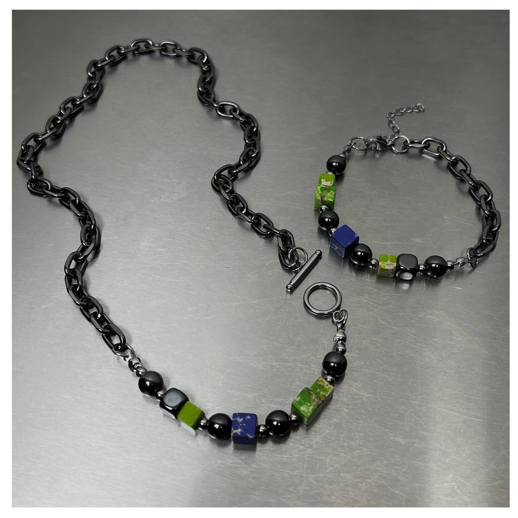 Warna-warni Jahitan Persegi Hitam Mutiara Pria Kalung Baja Titanium, Gelang Kuba, Kalung Kuba, Kalung Pria