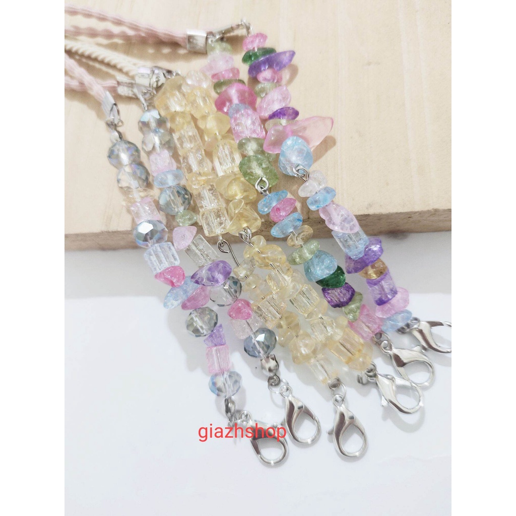 Strap hijab kalung kristal Ceko dan bati kerikil adjust 2in1 pengait tali masker wanita estetik