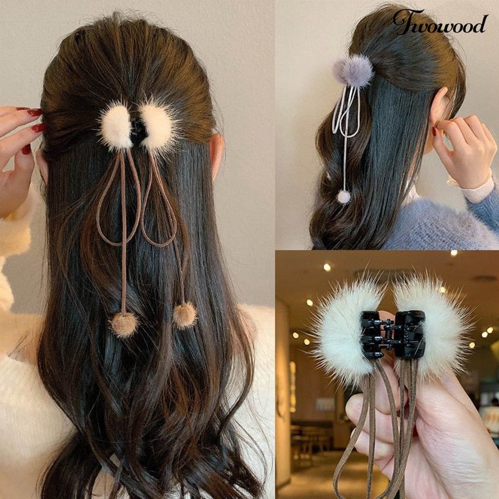 Twowood Gaya Korea Persilangan Gigi Cakar Rambut Kecil Wanita Elegan Hairball Bow Ribbon Hair Clip Aksesoris Rambut