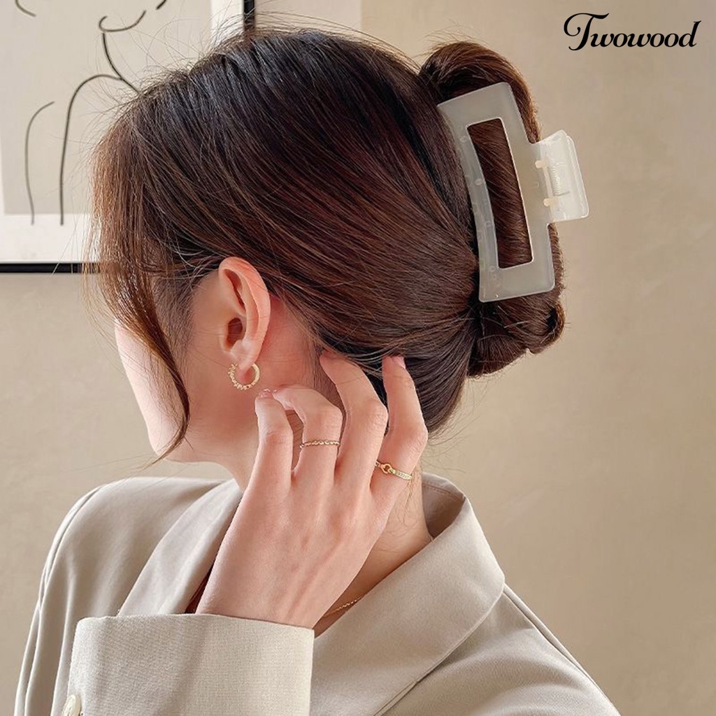 Twowood Claw Clip Besar Transparan Elegan Temperamen Non-slip Grip Square Wanita Tipis Sedang Tebal Penjepit Rambut Aksesoris Rambut