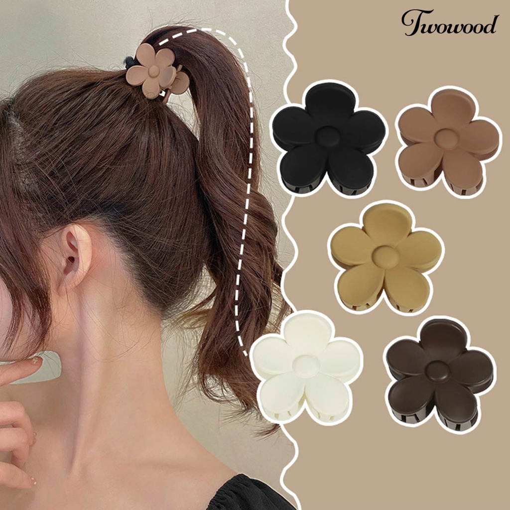 Twowood 2Pcs Bentuk Bunga Rambut Cakar Non-slip Persilangan Gigi Indah Wanita Warna Solid Matte Snap Ponytail Hair Clamp Aksesoris Rambut