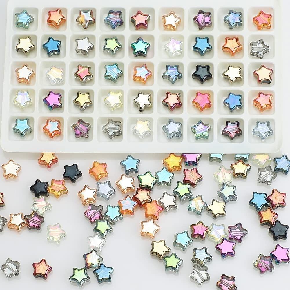 R-FLOWER 200pcs Manik-Manik Spacer Warna-Warni Kalung Gelang Anting 8mm Bentuk Bintang