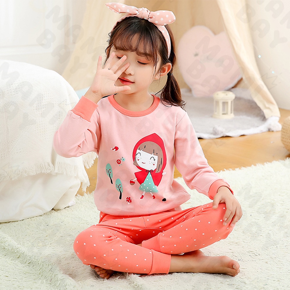 Mamibayi Setalan Baju Tidur Anak Motif Lucu Piyama Lengan Panjang Anak Bayi Import