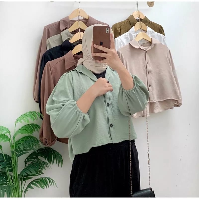BEFAST - ZEC OOTD WANITA BLOUSE ZIA / Elza Crop Balon CRINCLE / Atasan Wanita Lengan Panjang / Fashion Kekinian Remaja ABG / Blouse Polos Formal / Pakaian Kerja Wanita Casual / Outfit Daily Wanita Hijab Style / Blouse Crop Polos Formal
