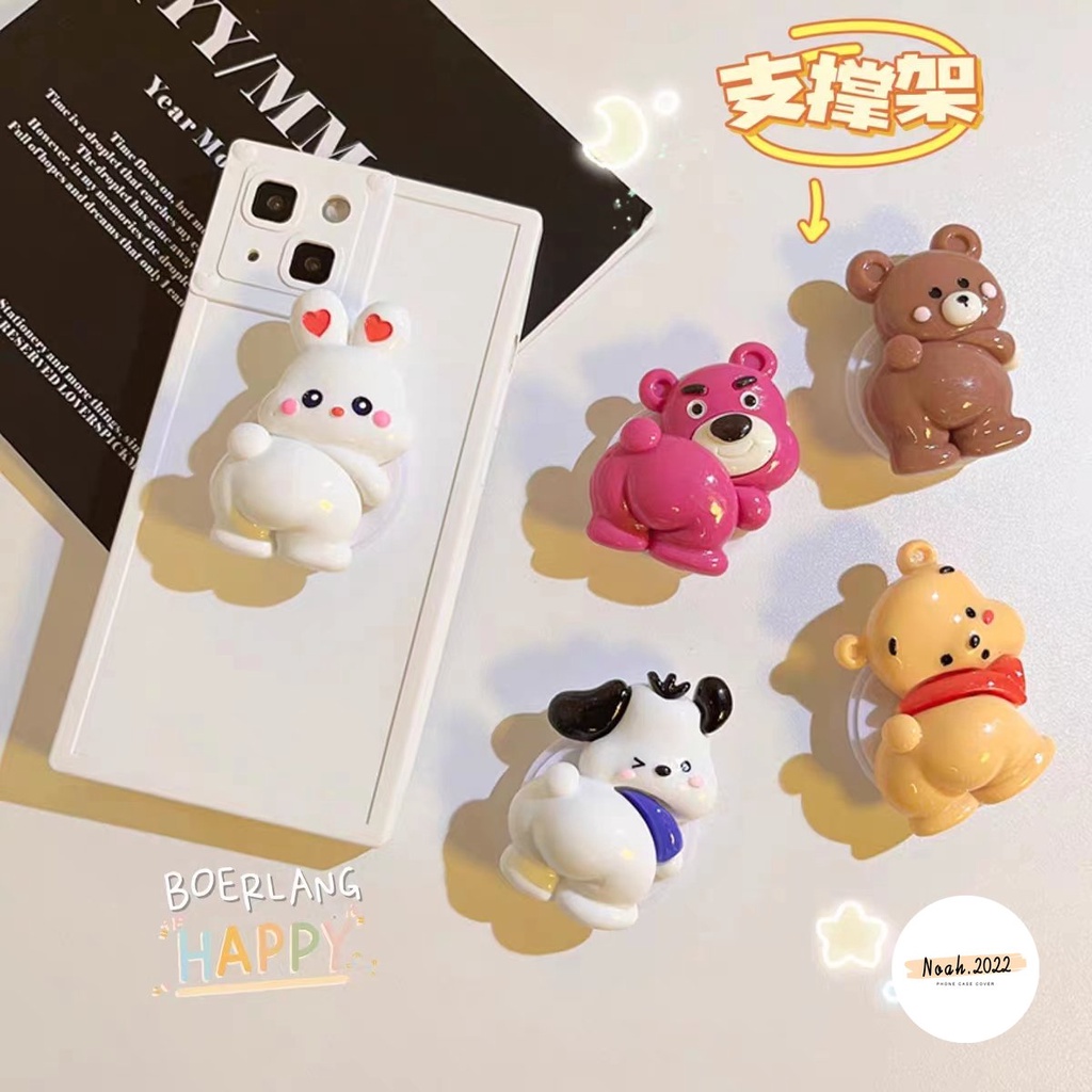 3d DIY Cute Strawberry Bear Manyo Winnie The Pooh Phone Grip Glossy Braket Lipat Kartun Melody Kuromi Indah Pochacco Kucing Lucu Puppy Universal Scalable Phone Stand Holder