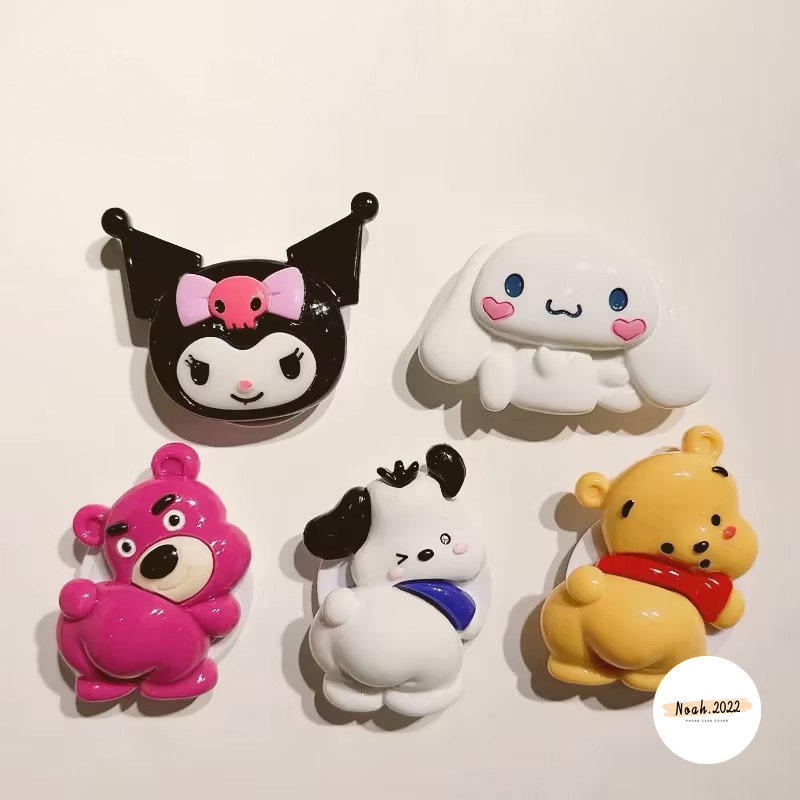 3d DIY Cute Strawberry Bear Manyo Winnie The Pooh Phone Grip Glossy Braket Lipat Kartun Melody Kuromi Indah Pochacco Kucing Lucu Puppy Universal Scalable Phone Stand Holder