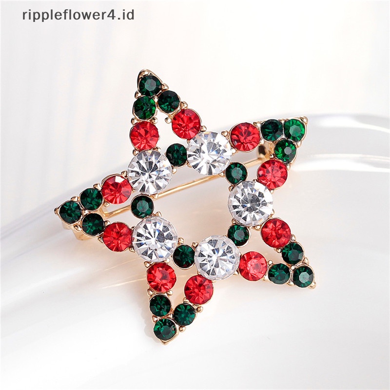 {rippleflower4.id} 1x Hot Fashion Bintang Kristal Berlian Imitasi Snowman Natal Bros Pin Hadiah Xmas~