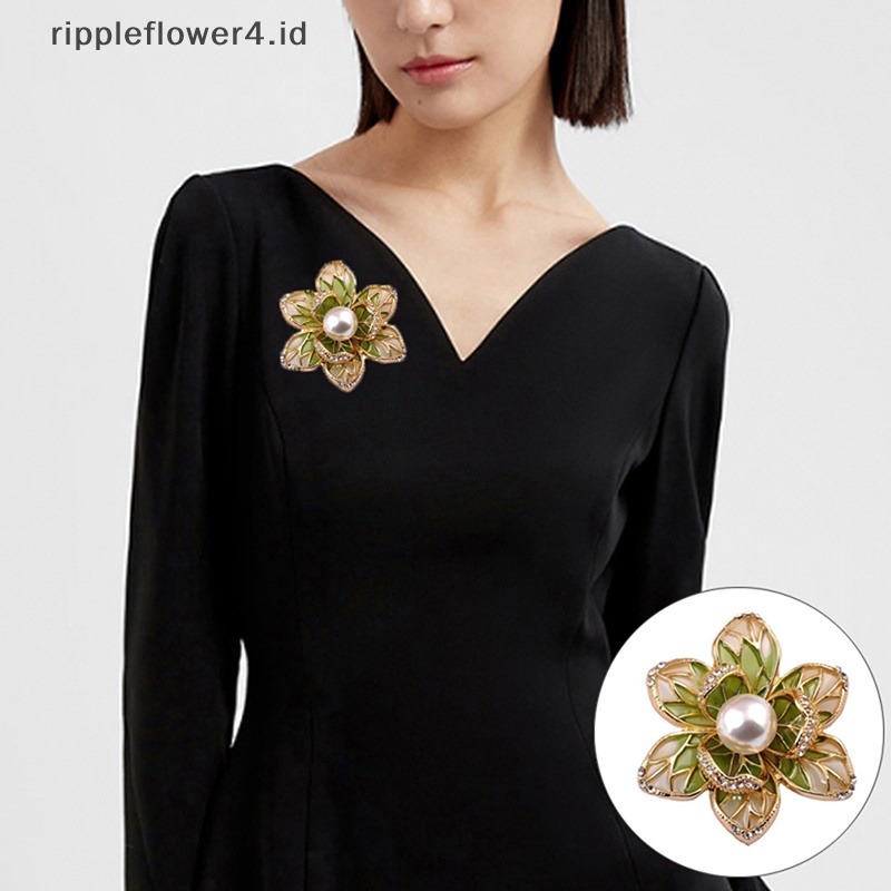 {rippleflower4.id} Fashion Mutiara Enamel Bunga Bros Wanita Pakaian Pesta Aksesoris Perhiasan Bros Pin Hadiah~