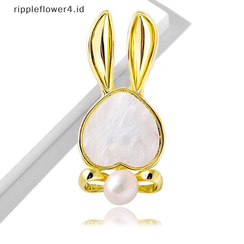 {rippleflower4.id} Bunny Bros Mutiara Air Tawar Desain Kecil Dan Indah Kelinci Anti-Hilang Bros Gesper Pin Tetap Clothe Press Kerah Aksesoris~