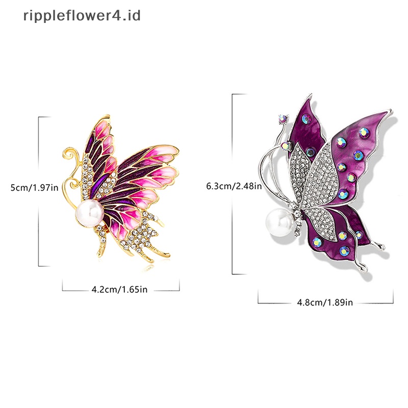 {rippleflower4.id} Warna Pager Enamel Elegan Mutiara Kupu-Kupu Berlian Imitasi Bros Halus Dan Kecil Bros Lencana Perhiasan Pin Pakaian Hadiah Aksesoris~