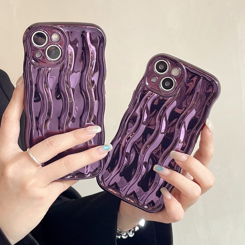 Shine Dark Purple Water Wave Soft TPU Case iP iPhone 12 13 14 Pro Max 11 Girl Woman New FTD Casing Apple