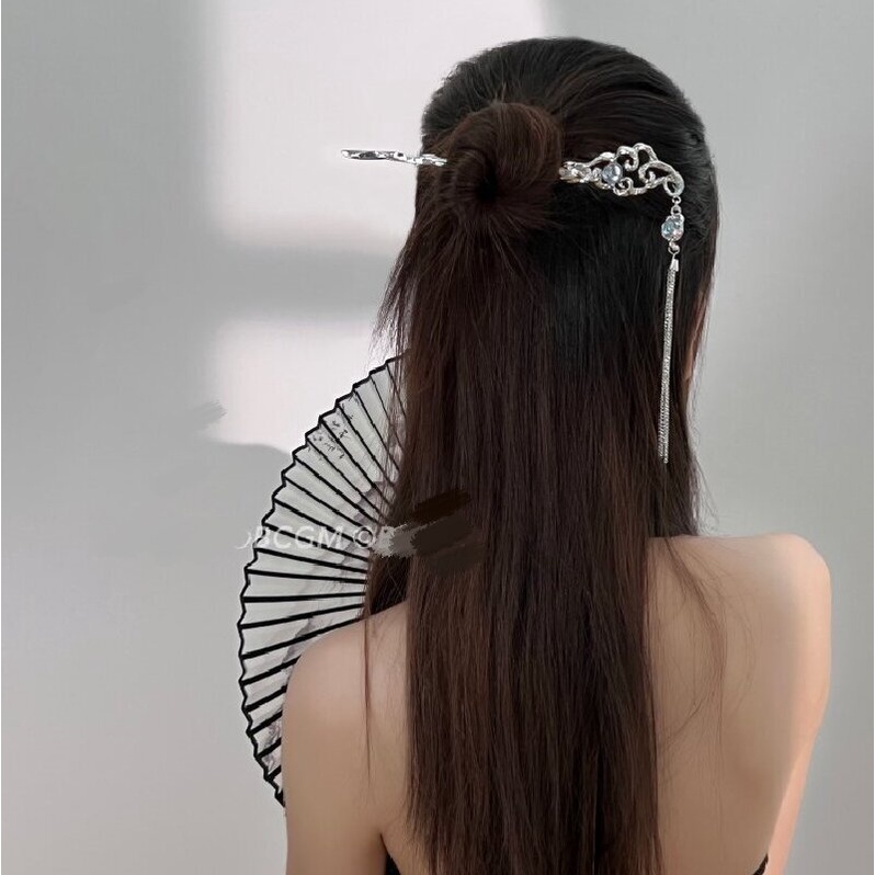 Retro Menguntungkan Awan Moonstone Rumbai Jepit Rambut Peri Antik High-End Jepit Rambut Berkelas Jepit Rambut Niche Langkah-Goyang Hanfu Aksesoris Rambut