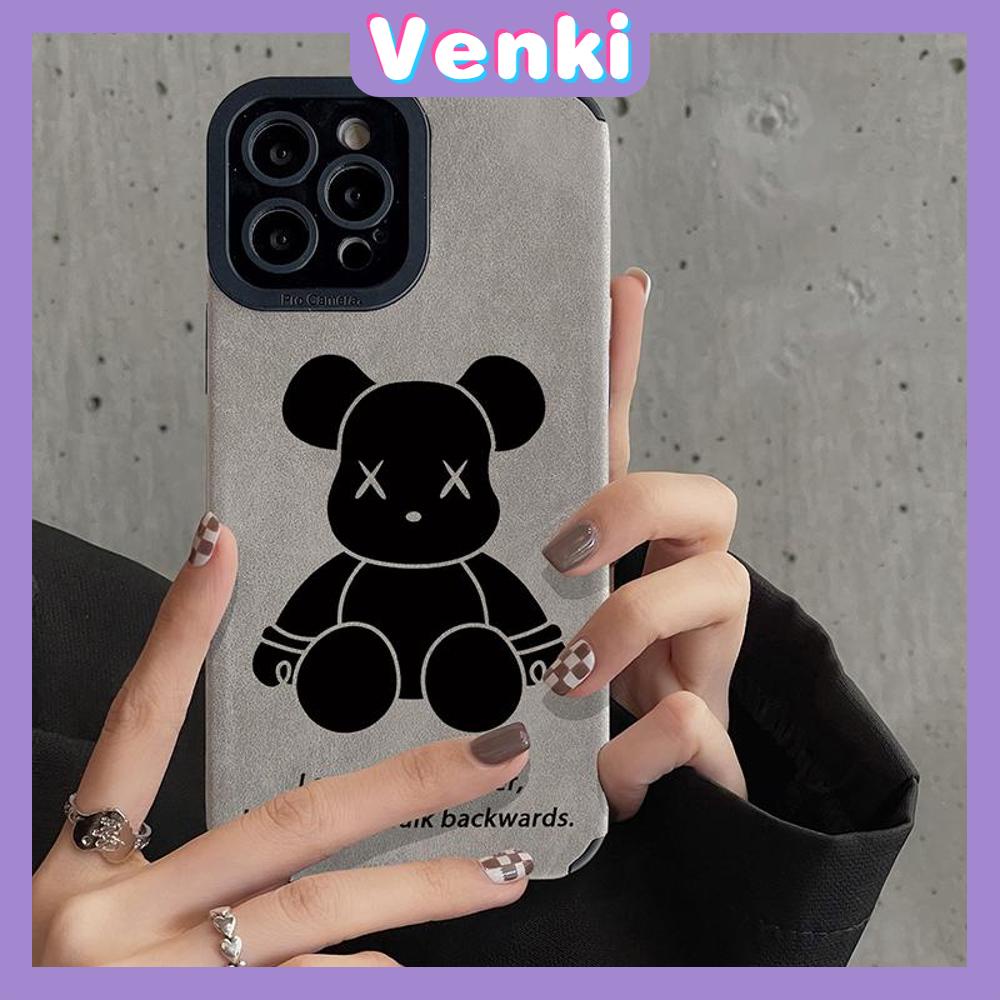 VENKI - Untuk iPhone 11 Case Kulit Dilaminasi Pupil Mata Suede Phone Case Soft Shockproof Airbag Case Pelindung Kamera Beruang Lucu Kompatibel dengan iPhone 14 13 Pro max 12 xr xs 7 8