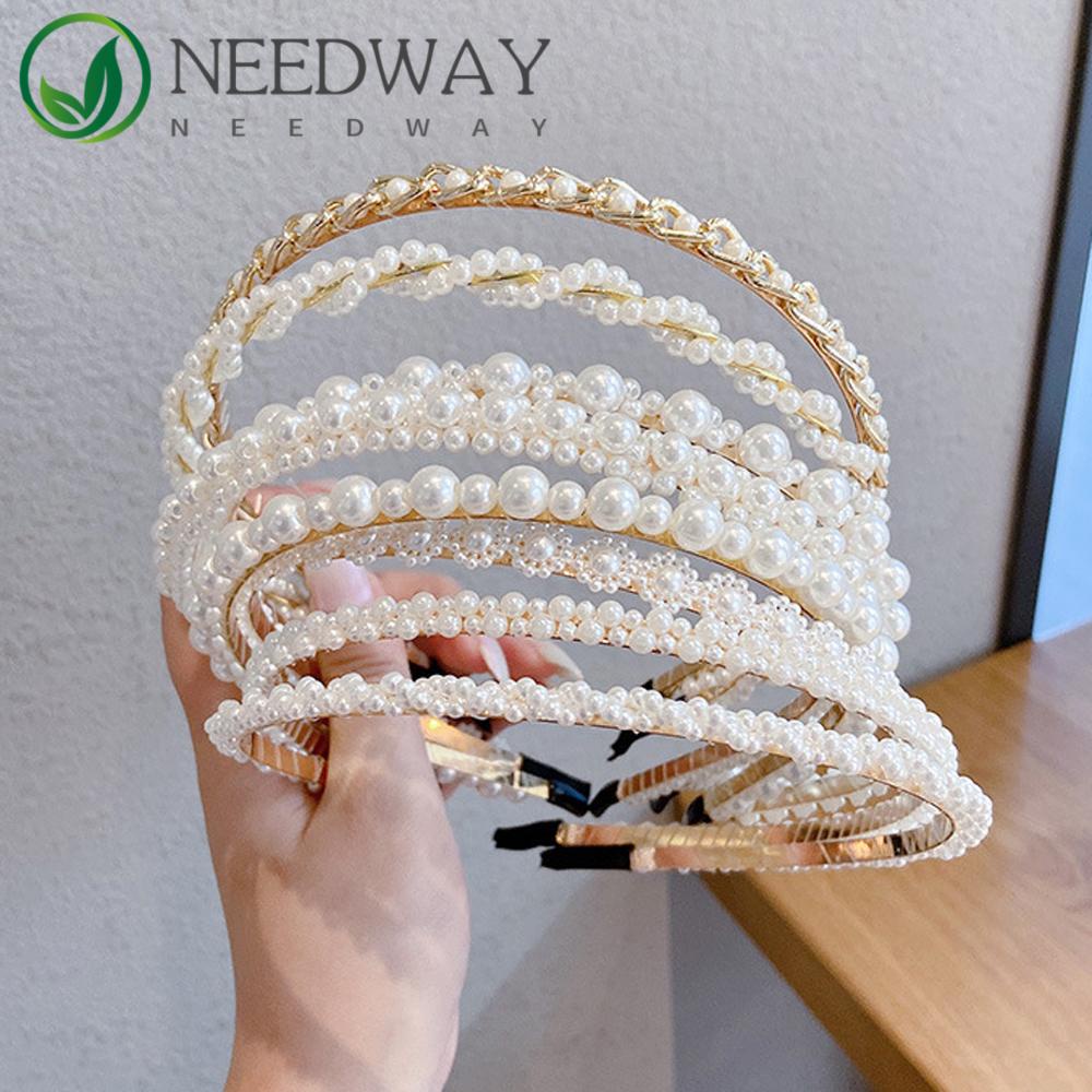 Needway   Bando Mutiara Woman Girl Bunga Manik-Manik Busur Gaya Korea Hair Band