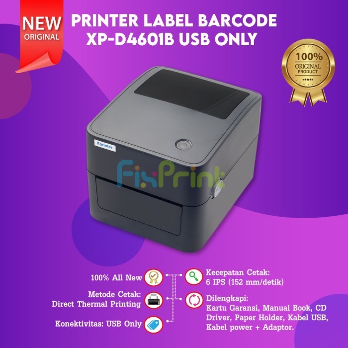 XPRINTER XP D4601B Printer Barcode Label Stiker 4601 USB BLUETOOTH